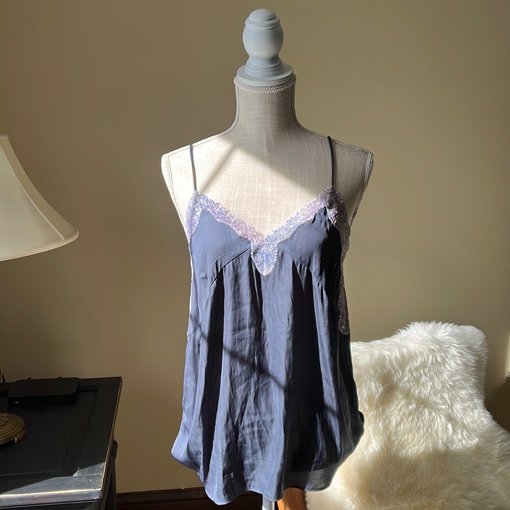 Zara, spaghetti strap, sequenced camisole.